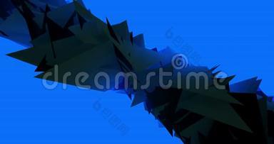 黑色变形三角形脉冲在蓝色背景形状4k动画视频剪辑。